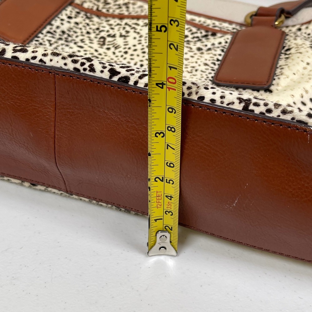 Fossil Memoir Satchel Leather Calf Hair Purse White Bone Spot Animal Print Boho‎ - Picture 15 of 15